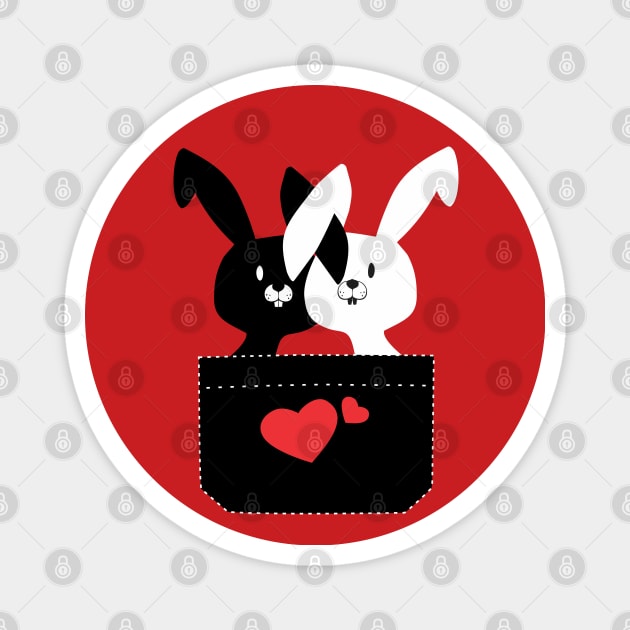 Cute Couple of Easter Bunnies Black And White With LOVE Hearts Magnet by ZAZIZU